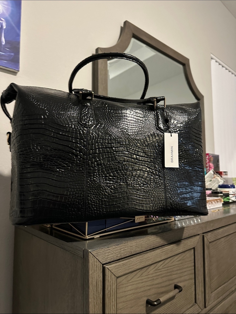 Brahmin Black Croc-Embossed Travel Duffel - Picture 2 of 4
